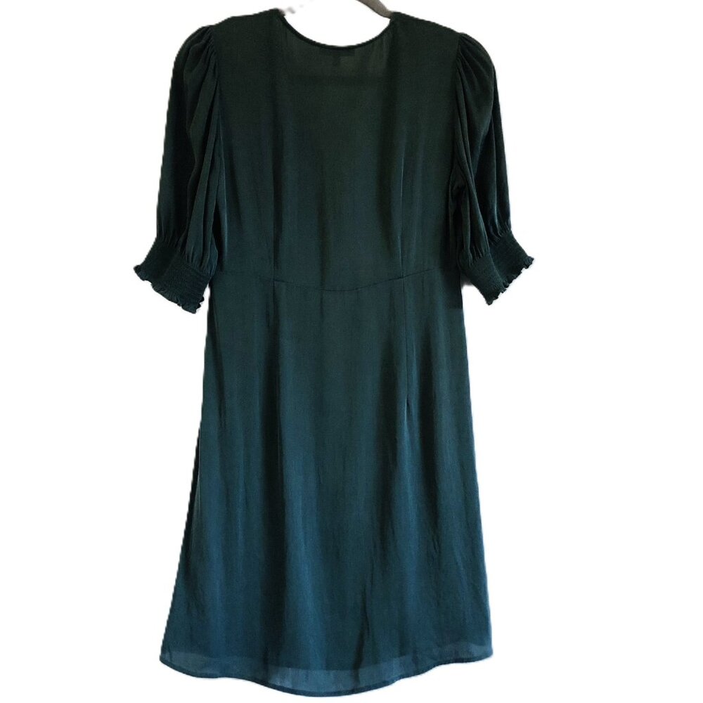 Quince Womens Washable Stretch Silk Puff Sleeve Mini Dress Size S Forest Green - Picture 2 of 11